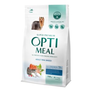 OPTIMEAL - Complete dry pet food for adult dogs of miniature breeds high in salmon 700g