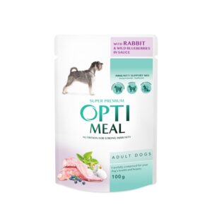 OPTIMEAL - Сomplete сanned pet food for adult dogs with rabbit and wild blueberries in sauce 100g