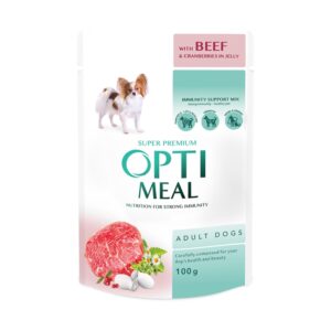 OPTIMEAL - Сomplete сanned pet food for adult dogs with beef and cranberry in jelly 100g