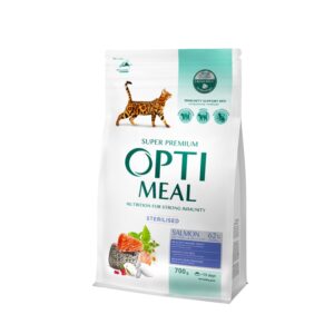 OPTIMEAL -  Complete dry pet food for sterilised cats - salmon 700g