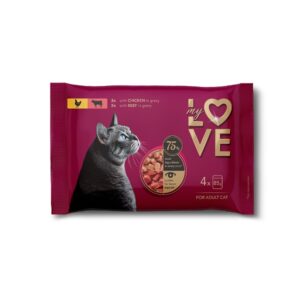 MYLOVE Set "for adult cats  with chicken, beef" (4х0,085gr), 340gr