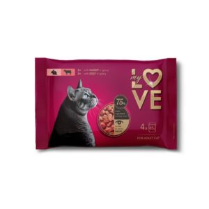 MYLOVE Set "for adult cats  with rabbit, beef in sauce" (4х0,085gr), 340gr