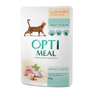 OPTIMEAL -  Сomplete сanned pet food for adult cats with rabbit in white sauce 85g