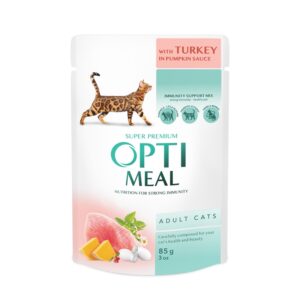 OPTIMEAL -  Сomplete сanned pet food for adult cats with turkey in pumpkin sauce 85g